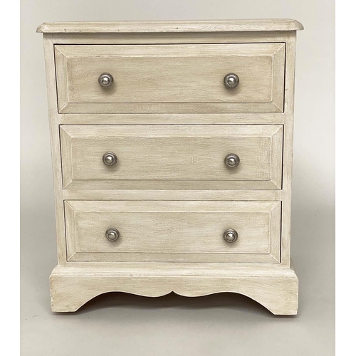 92 - BEDSIDE CHESTS, a pair traditional design grey painted each with three drawers, 50cm W x 39cm D x 60... 