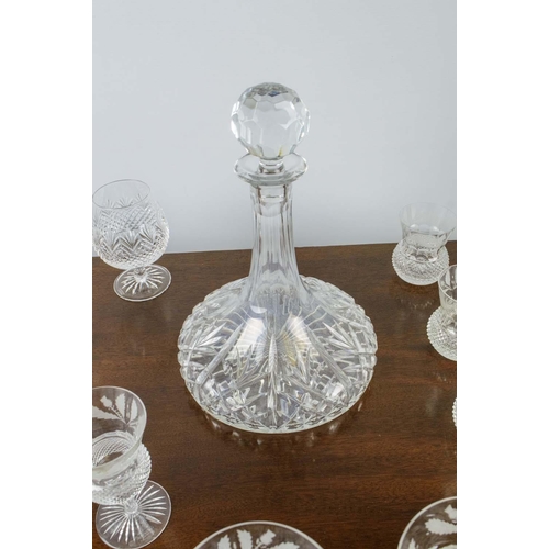 10 - EDINBURGH CRYSTAL GLASS, including a ships decanter eight 'Thistle' tumblers, six brandy glasses, ni... 