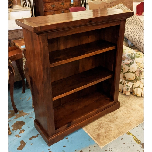 161 - OPEN BOOKCASE, 35cm D x 100cm W x 112cm H, reproduction hardwood with fixed shelves.