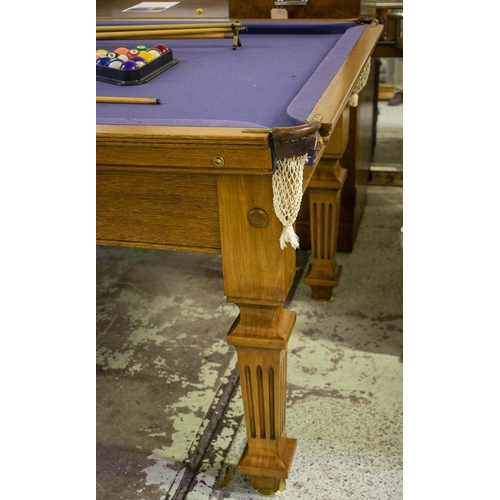 193 - 7' BILLIARD/SNOOKER TABLE ATTRIBUTED TO W. JELKS & SONS, 86cm H x 223cm x 116cm, oak, walnut and blu... 