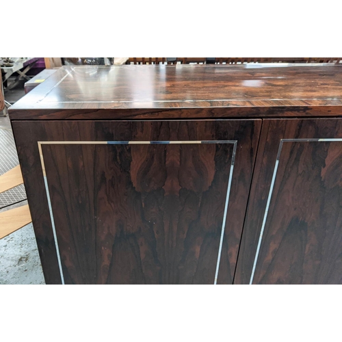 353 - SIDEBOARD, 170cm L x 60cm D x 86cm H, exotic wood, polished metal inlay.