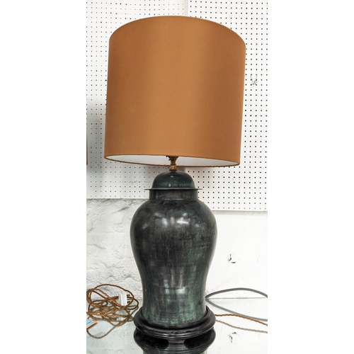 362 - TABLE LAMPS, a pair, 83cm H, glazed ceramic baluster vase form, gold shades. (2)