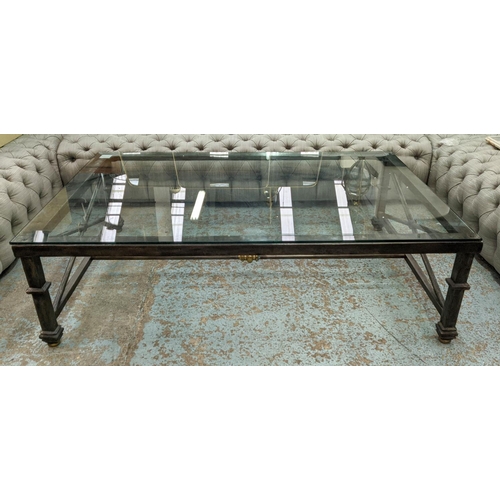 364 - ORANGERY COCKTAIL TABLE, metal work base, glass top, 150cm x 100cm x 43.5cm.