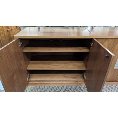 366 - SIDEBOARD, two cabineted compartments to base, two tiers of shelves to top, perspex detail, 190cm x ... 