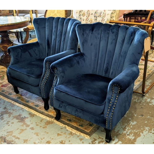 378 - ARMCHAIRS, a pair, 1950's Italian style, each 78cm W x 89cm H, blue chenille. (2)