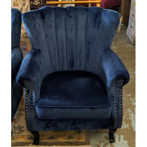 378 - ARMCHAIRS, a pair, 1950's Italian style, each 78cm W x 89cm H, blue chenille. (2)