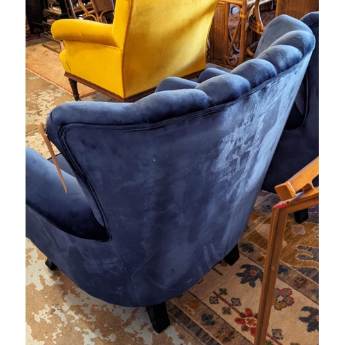 378 - ARMCHAIRS, a pair, 1950's Italian style, each 78cm W x 89cm H, blue chenille. (2)