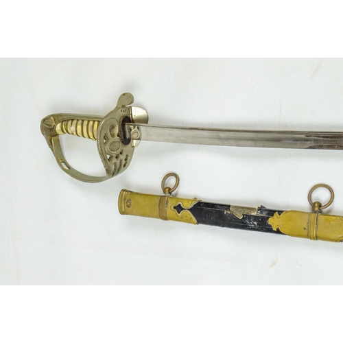 7 - THAI NAVY OFFICERS ELEPHANT HEAD DRESS SWORDS, two, in black leather scabbards with brass mounts. (2... 
