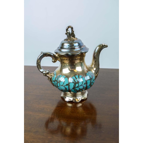 8 - HUTSCHENREUTHER HOHENBERG GERMANY TEA SET, turquoise with silver overlaid, including as teapot, suga... 
