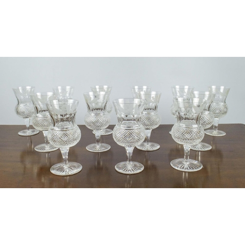 9 - EDINBURGH CRYSTAL WINE GLASSES, a set of thirteen 'Thistle' design. 17cm H (13)