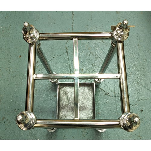 410 - STICK STAND, Victorian style design, polished metal, 30cm sq. x 60cm H.