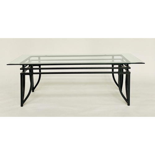 263 - LOW TABLE, Art Deco style rectangular bevelled glass and metal triple stretchered support, 122cm x 6... 