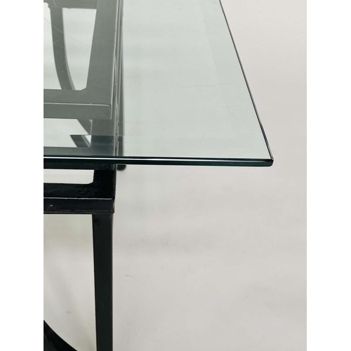 263 - LOW TABLE, Art Deco style rectangular bevelled glass and metal triple stretchered support, 122cm x 6... 