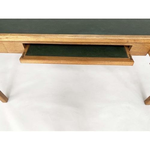 288 - DESK, Bespoke oak with canted back, frieze and tablet drawers and lined writing surface, 150cm W x 7... 