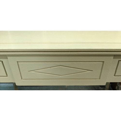 194 - WRITING TABLE, 118cm x 62cm x 76cm H, cream painted with three drawers.