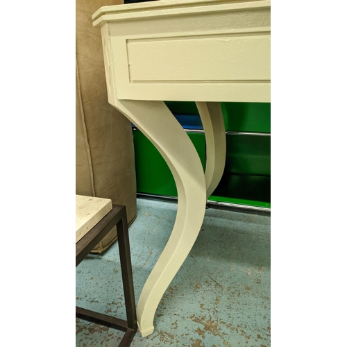 194 - WRITING TABLE, 118cm x 62cm x 76cm H, cream painted with three drawers.