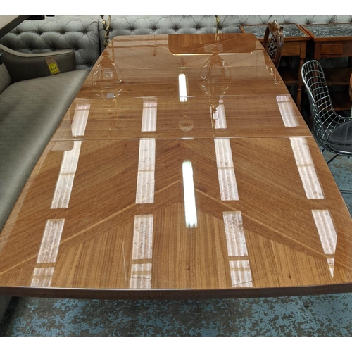 350 - DINING TABLE, 160cm L x 100cm D, extendable two leaves each 45cm L, with a figured top.