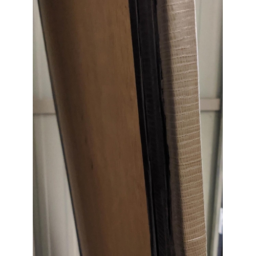 358 - WALL MIRROR, 107cm W x 260cm H, with padded upholstered frame.