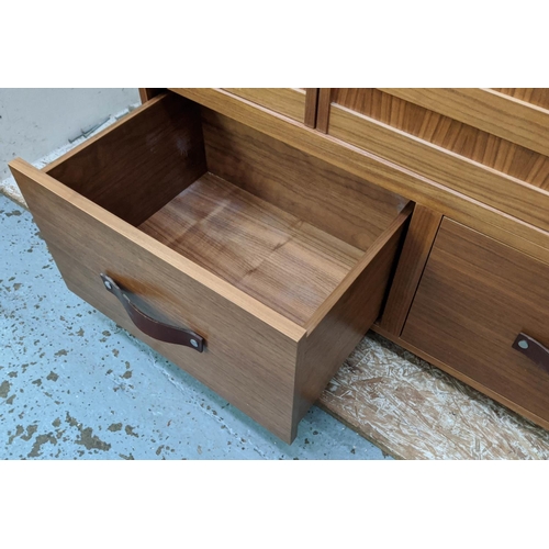 363 - CABINET, contemporary Tansu inspired design, various storage areas, leathered handles, 160cm x 45cm ... 