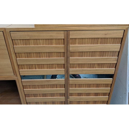 368 - CABINET, contemporary Tansu inspired design, various storage areas, leathered handles, 160cm x 45cm ... 