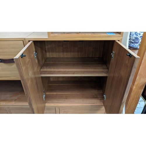 368 - CABINET, contemporary Tansu inspired design, various storage areas, leathered handles, 160cm x 45cm ... 