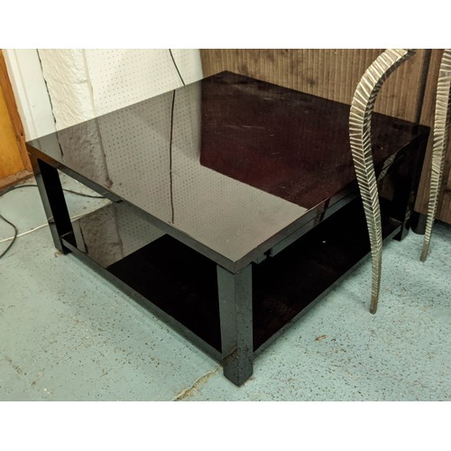 356 - COFFEE TABLE, 85cm D x 85cm W x 42cm H, black lacquered finish.