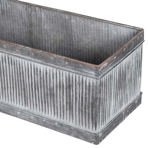 402 - TROUGH PLANTERS, a pair, 20cm high, 90cm long, 20cm deep, galvanised ribbed design. (2)