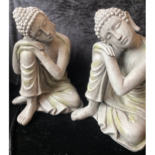 293 - SCULPTURAL STUDIES OF SEATED BUDDHA, a pair, faux stone, 65cm H x 48cm W x 40cm D.