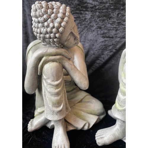 293 - SCULPTURAL STUDIES OF SEATED BUDDHA, a pair, faux stone, 65cm H x 48cm W x 40cm D.