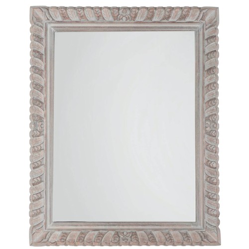 295 - WALL MIRROR, Moroccan inspired carved frame, washed finish, 98cm H x 78cm W x 7cm D.