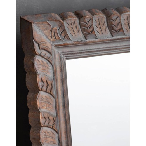 295 - WALL MIRROR, Moroccan inspired carved frame, washed finish, 98cm H x 78cm W x 7cm D.