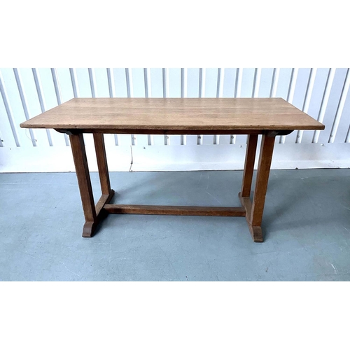 201 - DINING TABLE, early 20th century oak restrained rectangular form raised upon simple double stretcher... 