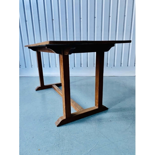 201 - DINING TABLE, early 20th century oak restrained rectangular form raised upon simple double stretcher... 