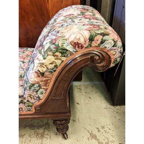 202 - DAYBED, 80cm H x 190cm W x 65cm D, Victorian mahogany in floral upholstery.