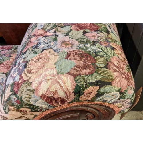 202 - DAYBED, 80cm H x 190cm W x 65cm D, Victorian mahogany in floral upholstery.