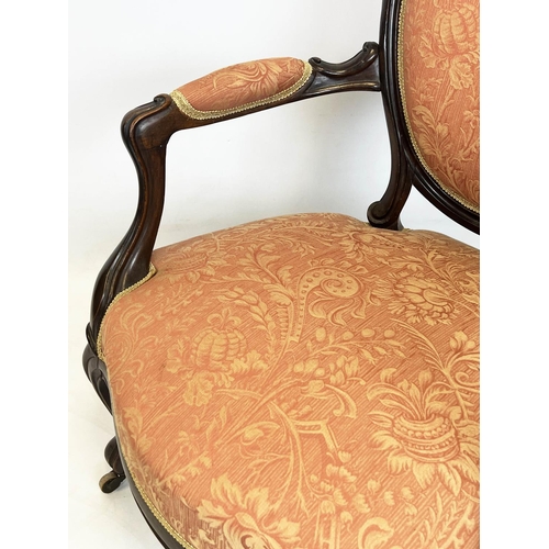 206 - FAUTEUILS, 94cm H x 62cm W, a pair, Napoleon III rosewood in foliate patterned upholstery. (2)