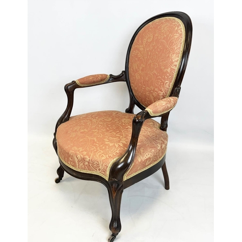 206 - FAUTEUILS, 94cm H x 62cm W, a pair, Napoleon III rosewood in foliate patterned upholstery. (2)