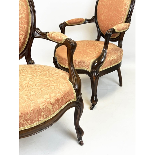 206 - FAUTEUILS, 94cm H x 62cm W, a pair, Napoleon III rosewood in foliate patterned upholstery. (2)