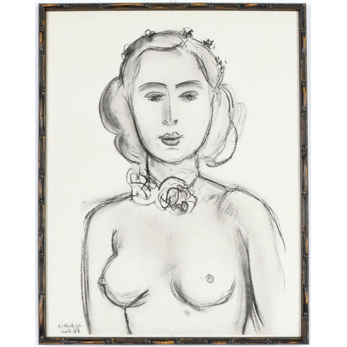 41 - HENRI MATISSE, Buste de femme, signed in the plate, photolithograph 1959, faux bamboo frame, 37.5cm ... 