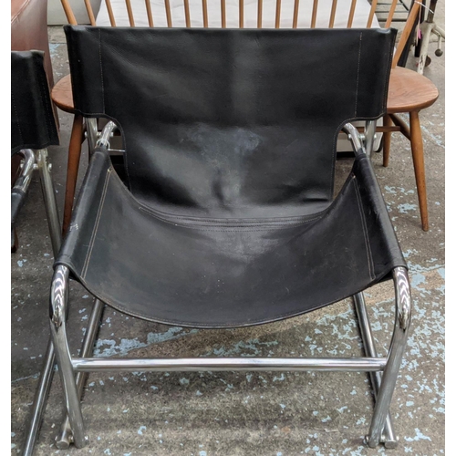 424 - LOUNGE CHAIRS, a pair, 78cm W, vintage 1970s, leather and chrome. (2)