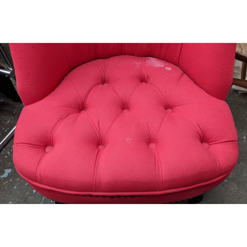 432 - BOUDOIR CHAIR, 70cm H, red button back fabric upholstered.