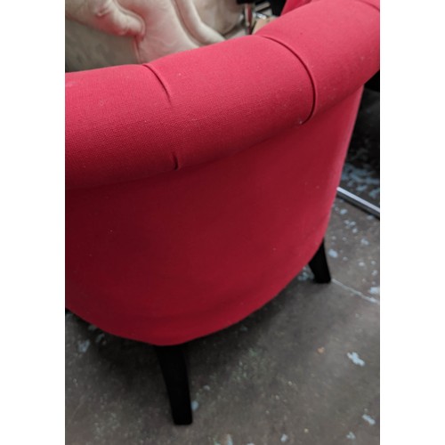 432 - BOUDOIR CHAIR, 70cm H, red button back fabric upholstered.