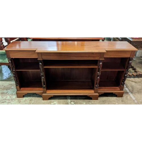 234 - LOW BREAKFRONT BOOKCASE, 33cm D x 76cm H x 155cm W, late 20th century Victorian style mahogany with ... 