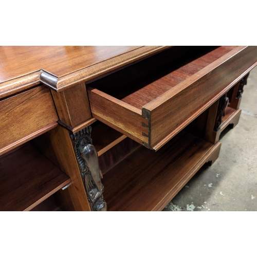 234 - LOW BREAKFRONT BOOKCASE, 33cm D x 76cm H x 155cm W, late 20th century Victorian style mahogany with ... 