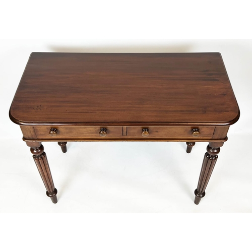 230 - WRITING TABLE, 70cm H x 91cm x 47cm, Victorian mahogany with two drawers on reeded front legs.