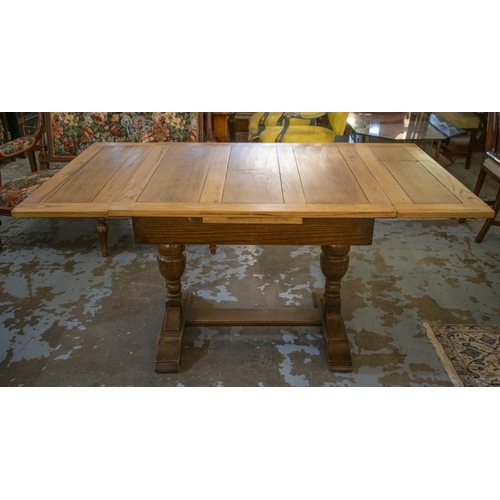 DRAWLEAF TABLE, 75cm H x 90cm x 92cm, 150cm extended, circa 1930, oak with faded top.