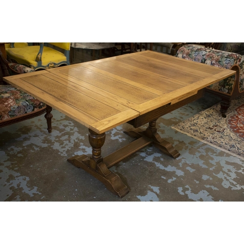 232 - DRAWLEAF TABLE, 75cm H x 90cm x 92cm, 150cm extended, circa 1930, oak with faded top.