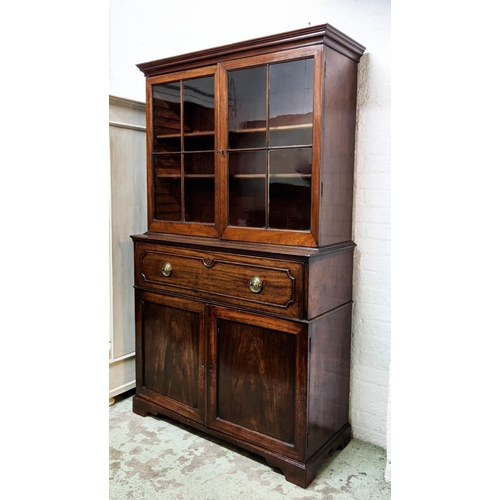 215 - SECRETAIRE BOOKCASE, 110cm W x 45cm D x 188cm H, George III mahogany with two glazed doors, adjustab... 