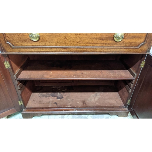 215 - SECRETAIRE BOOKCASE, 110cm W x 45cm D x 188cm H, George III mahogany with two glazed doors, adjustab... 