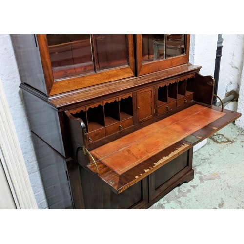 215 - SECRETAIRE BOOKCASE, 110cm W x 45cm D x 188cm H, George III mahogany with two glazed doors, adjustab... 